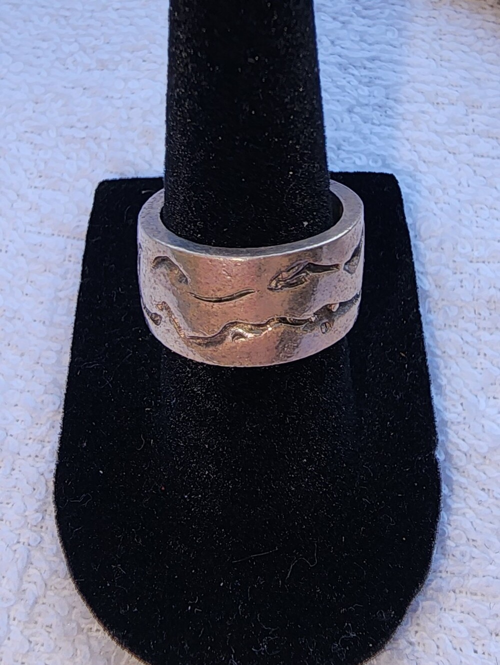 Sterling Silver Textured Band Ring - Rustic Design